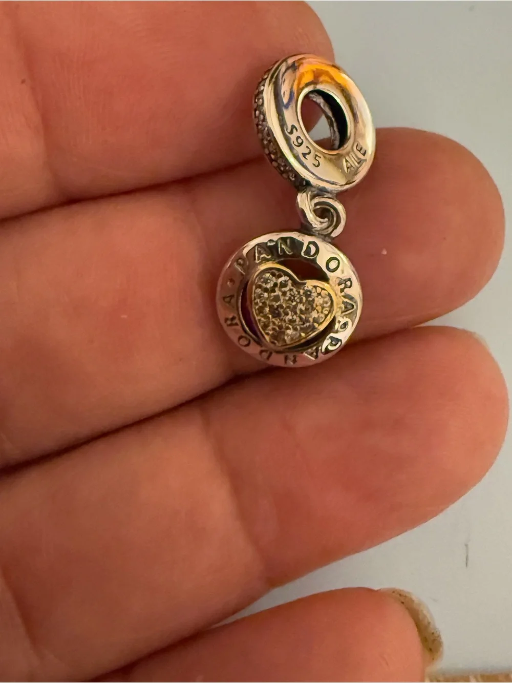 Pandora Two-Tone Heart Dangle Charm in Silver and Gold - Picture 8 of 11